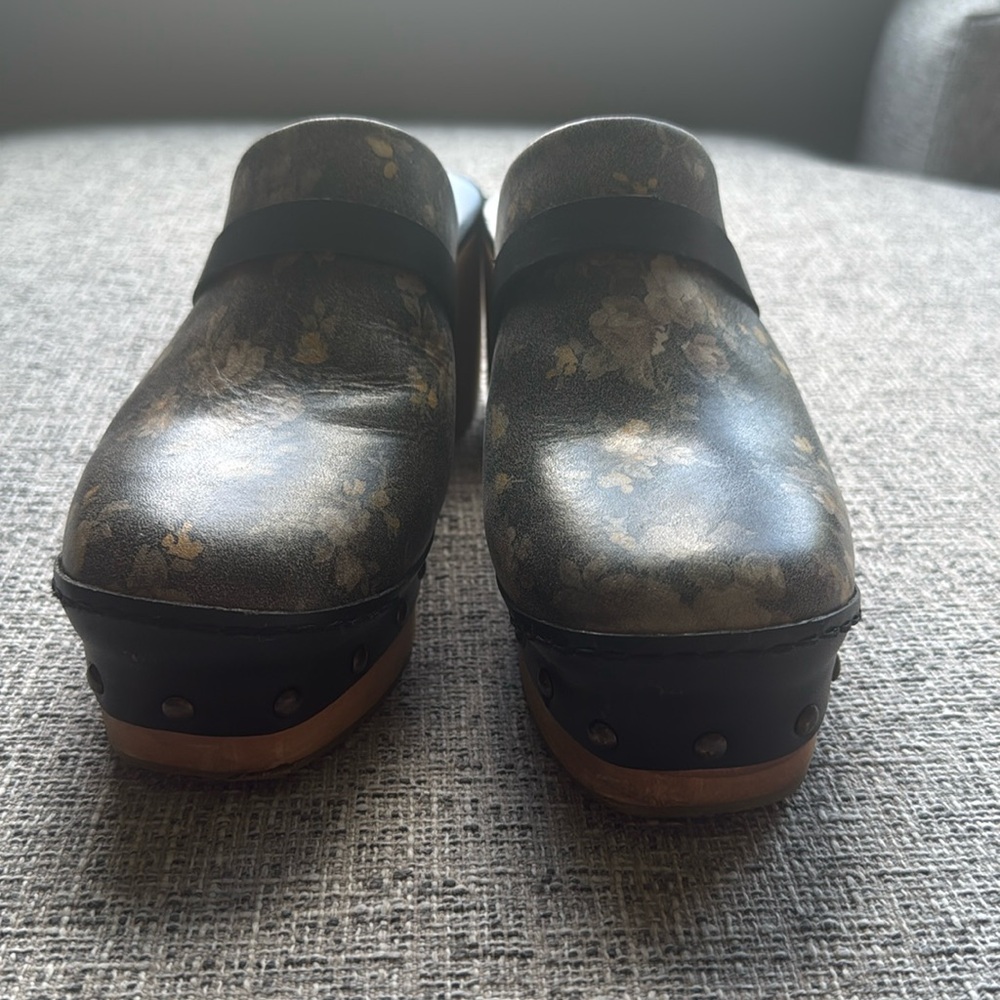 Free People Floral Leather Clogs in Black and Pink - Picture 8 of 15